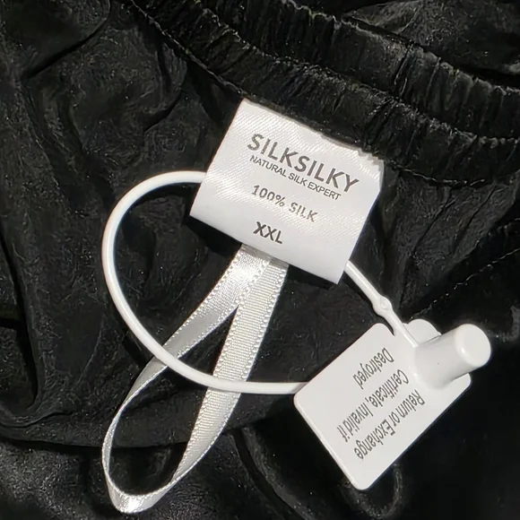NWT Amazing Women's Black 100% Mulberry Silk  Pajama with White Piping, Size XXL - Picture 7 of 16